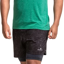 Ronhill Life 5" Twin Running Shorts -Compressport Verkaufsladen RH 005443 Mens Life 5in Twin Short RH 0819 Black Marble Front 6392