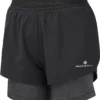 Ronhill Women's Tech Twin Running Shorts 2 Ronhill Women's Tech Twin Running Shorts -Compressport Verkaufsladen RH 005597 Rh 00217 Black Charcoal Marl Womens Tech Twin Short Front